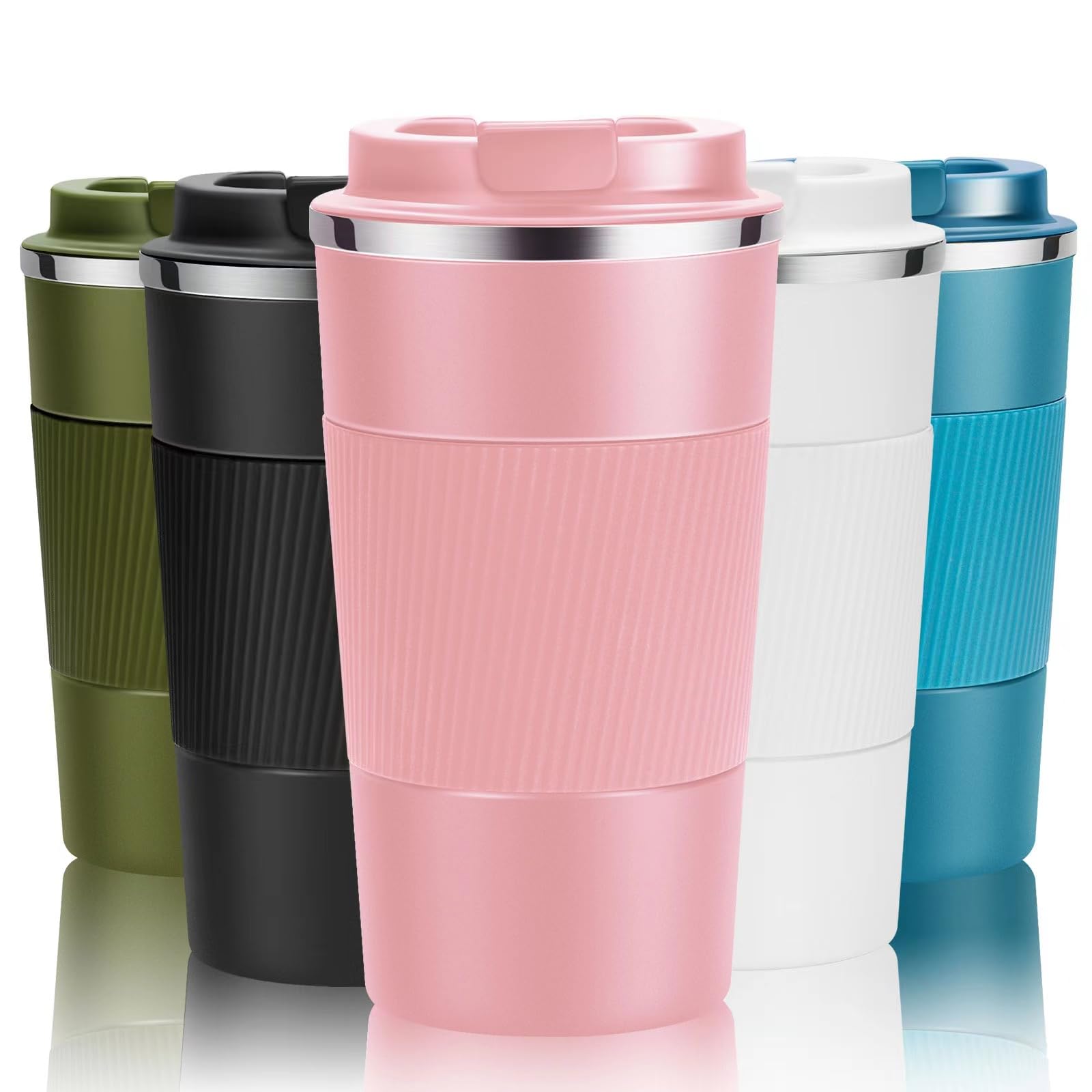 YINJOYI Travel Mug Reusable Coffee Cups Thermal Insulated Vacuum Stainless Steel Tumbler for Hot Cold Drinks (Pink, 510ml)