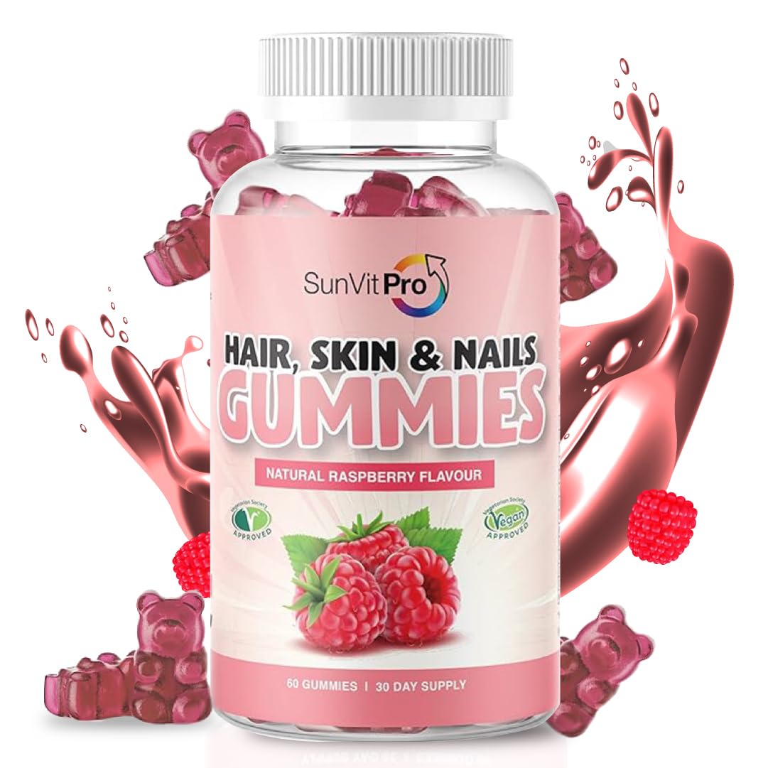 Sunvit-Pro Biotin Gummies 5,000µg - Hair Skin and Nail Vitamins, Vegan Plant Based Biotin Hair Growth Gummies for Women & Men, Supports Menopause, Perfect for Bone, Teeth & Muscle, Enhanced with Zinc