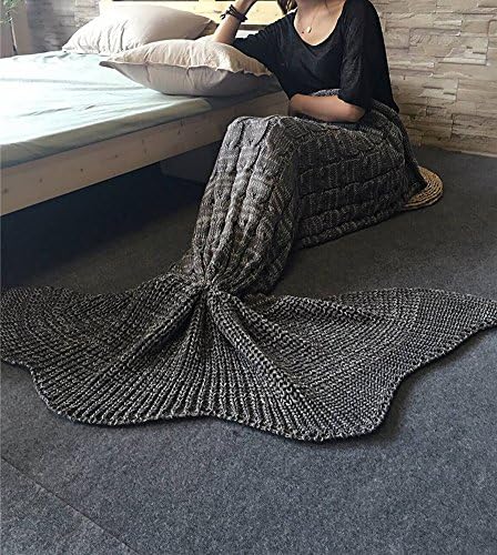 EUCH Christmas Gift Knitted Mermaid Tail Blankets for Adults Teens Plus Size Sleeping Bags Crochet Blanket Super Soft Sleeping Blankets,71"x43", Grey