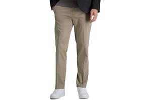 Haggar Men's Iron Free Premium Khaki Straight Fit Flat Front Expandable Waist Casual Pant