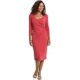 London Times Womens Sweetheart Neck Side Gather Midi Polished Chic Versatile Career Event Dress with Sleeves