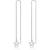 LINGBG JEWELRY 2 Pairs S925 Sterling Silver Chain Threader Earrings For Women Bar Wrap Threader Dangle Drop Earrings Lightweight Minimalist Hypoallergenic Earrings Anniversary Jewelry