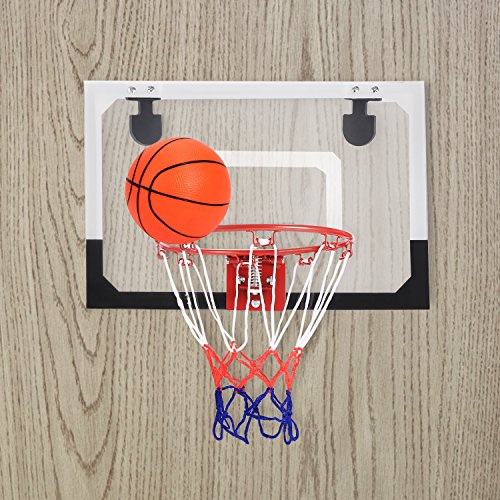Kids Over-The Door Mini Basketball Hoop System,Wall Mount Indoor Ball Pump Hoop w/Ball & Pump(White1) - Thumbnail 2