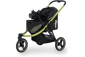 ibiyaya The Beast Pet Jogging Stroller for All Terrains, 3-Wheel Dog Carrier with Double Breaks, Zipperless Large Stroller for Running & Hiking, Multiple Small Dogs, Medium Dogs, or Cats (Jet Black)