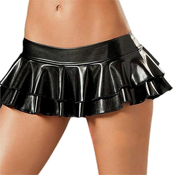 Wetlook Damen Panty Hot Mini Rock Faltenrock schwarz Sexy Hot Pants Shorts Clubwear Party Kleid Damen Booty Pantys Clubbing U
