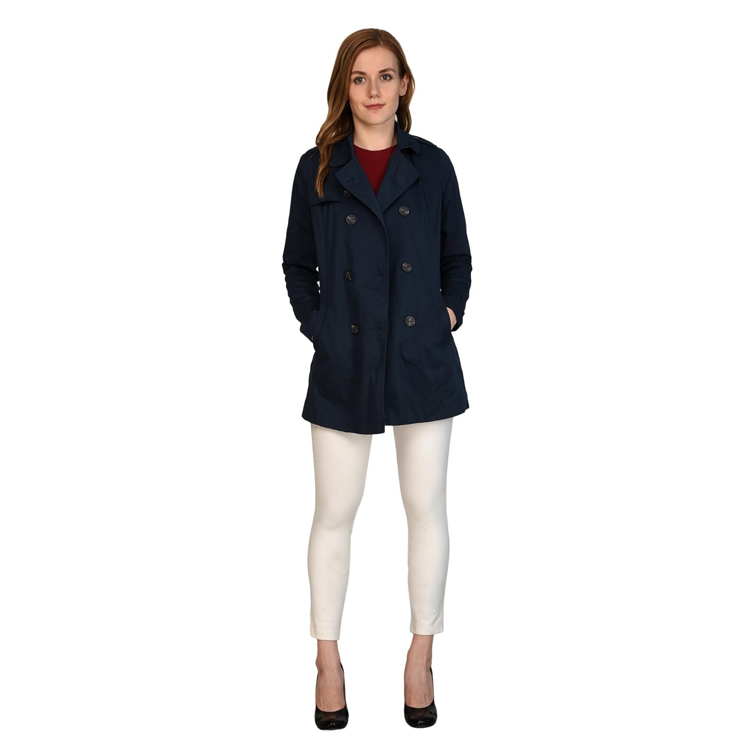 mansicollections dark blue double breasted coat for women
