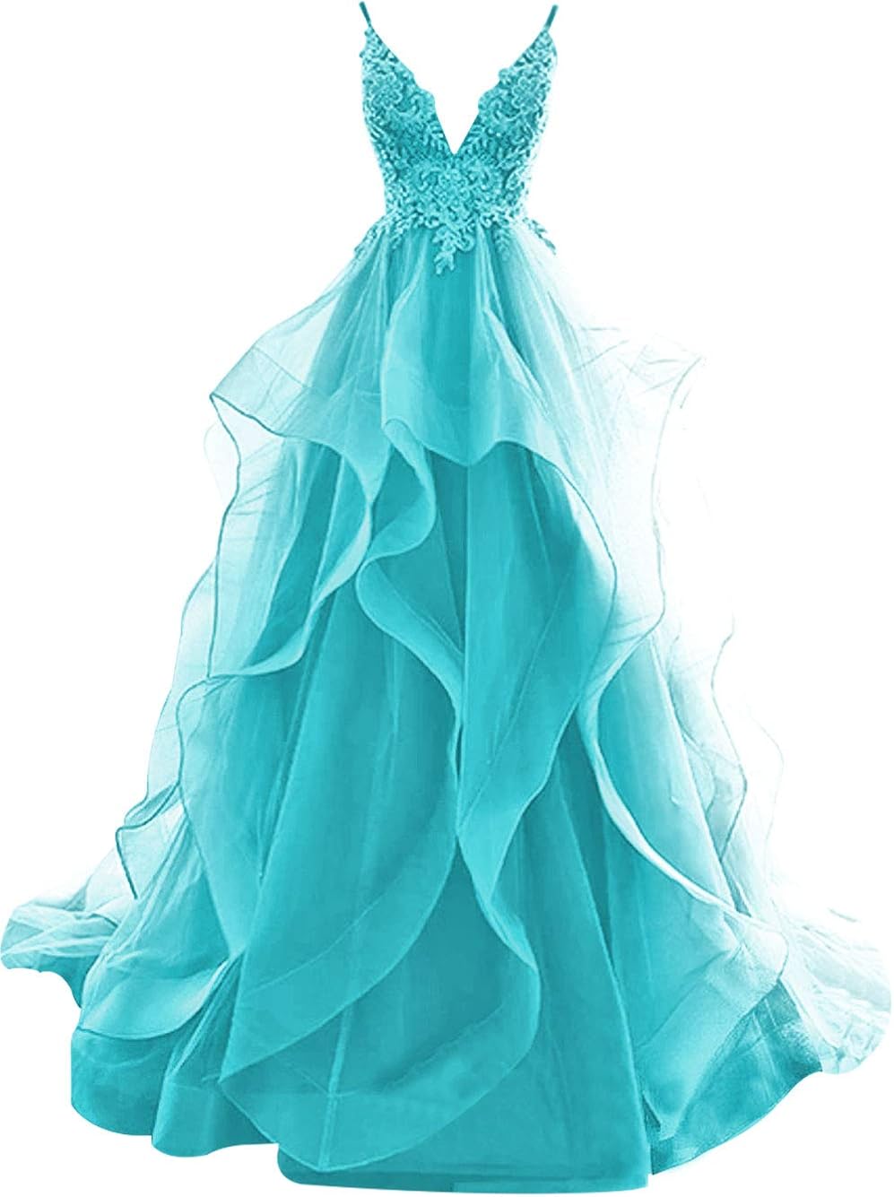 Damen Lang V-Ausschnitt Rüschen Chiffon Gelb Brautjungfernkleid Abiballkleid – DE
