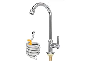 Cold Water Faucet Only, High Arc Single Handle One Hole Faucet for Kitchen Garden Bar Outdoor Boat Camper(Free Cold Water Sup