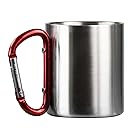Life Gear Stainless Steel Double Walled Mug with Carabiner Handle - Portable Rockclimbing, Hiking, Backpacking or Camping Travel Cup 10 oz
