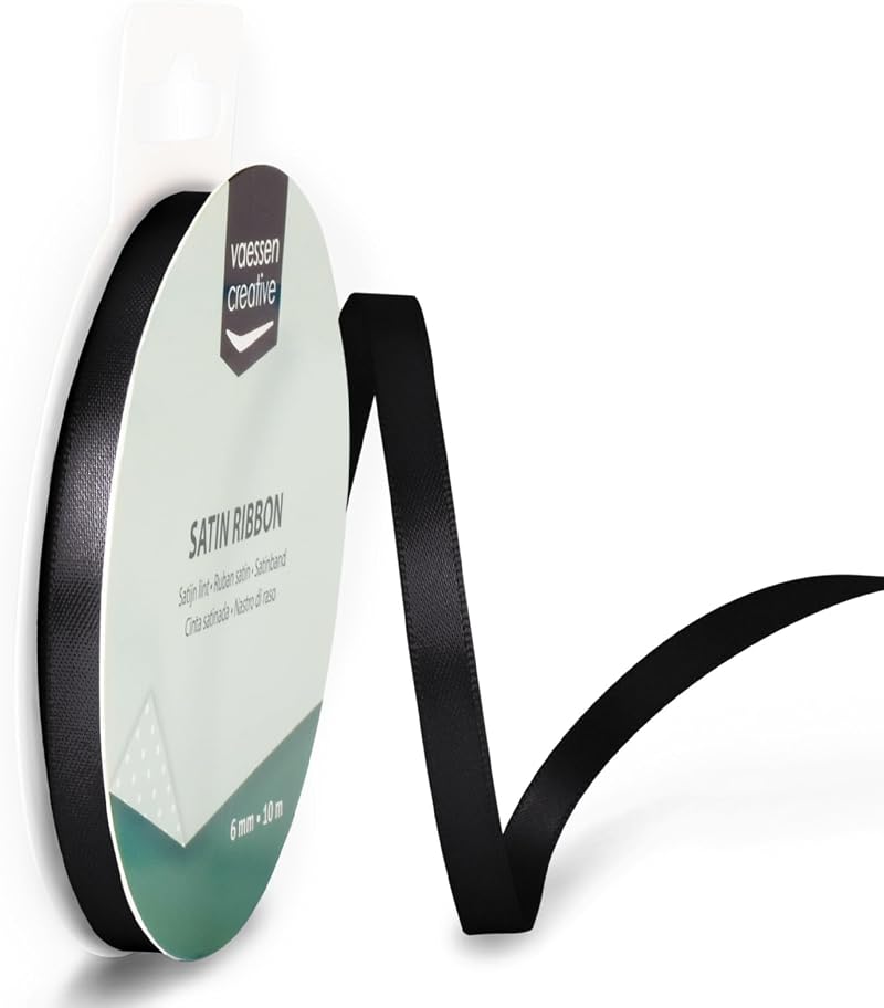 Vaessen Creative Satin Ribbon Black 6mm x 10m Double-Sided Shine