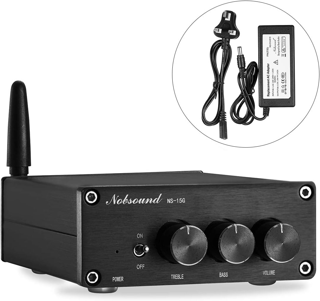 Nobsound NS-15G Bluetooth Amplifier, Mini 200W Amp, TPA3116 Chip, HiFi Stereo Class D 2.0 Channels, with Power Supply