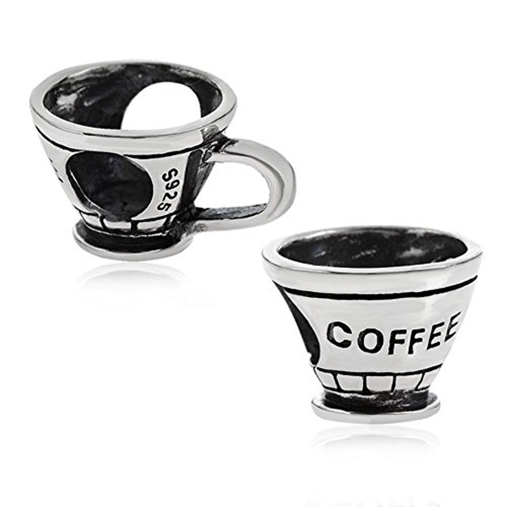 Coffee Cup Charm 925 Sterling Silver Heart Charm Love Charm Heart Charm Anniversary Charm for Pandora Charm Bracelet