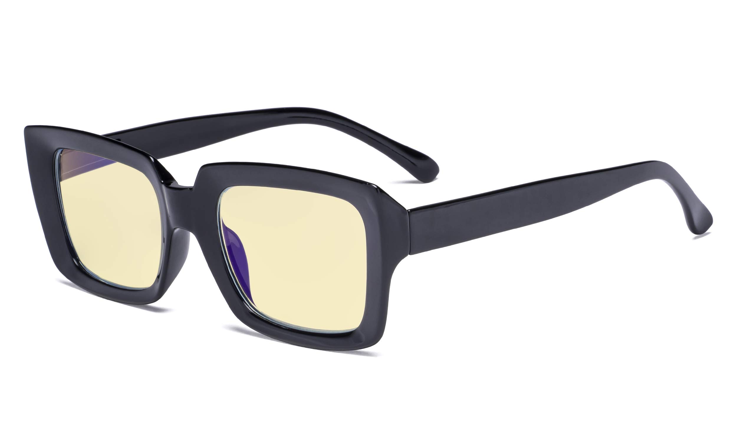 Eyekepper Blue Light Blocking Reading Glasses with Yellow Filter Lens - Oversized Square Computer Readers Women - Black +1.25