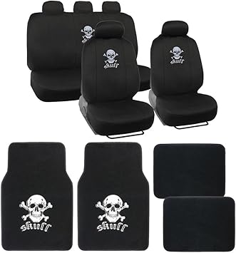 Bdk 13pc Skull Heads Combo Auto Interior Gift Set Seat Covers