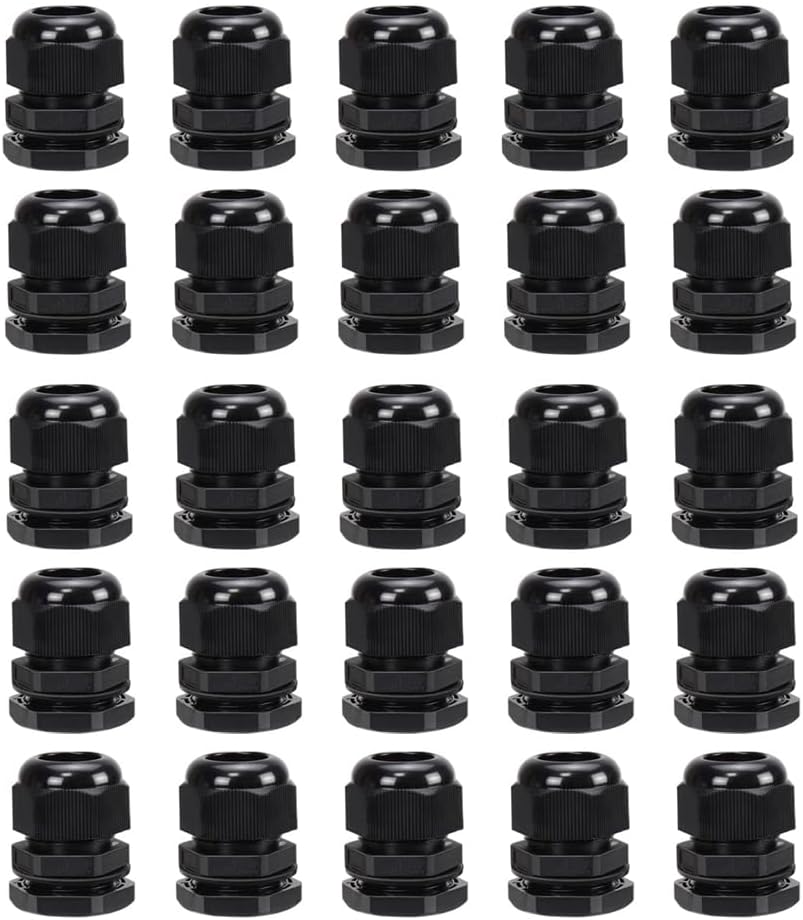AVARTEK 25 Pack M20 Nylon Cable Glands 6-12mm IP68 Black Waterproof Connectors