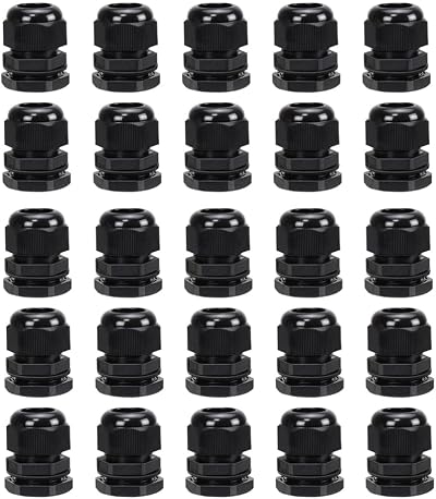AVARTEK 25 Pack M20 Nylon Cable Glands 6-12mm IP68 Black Waterproof Connectors