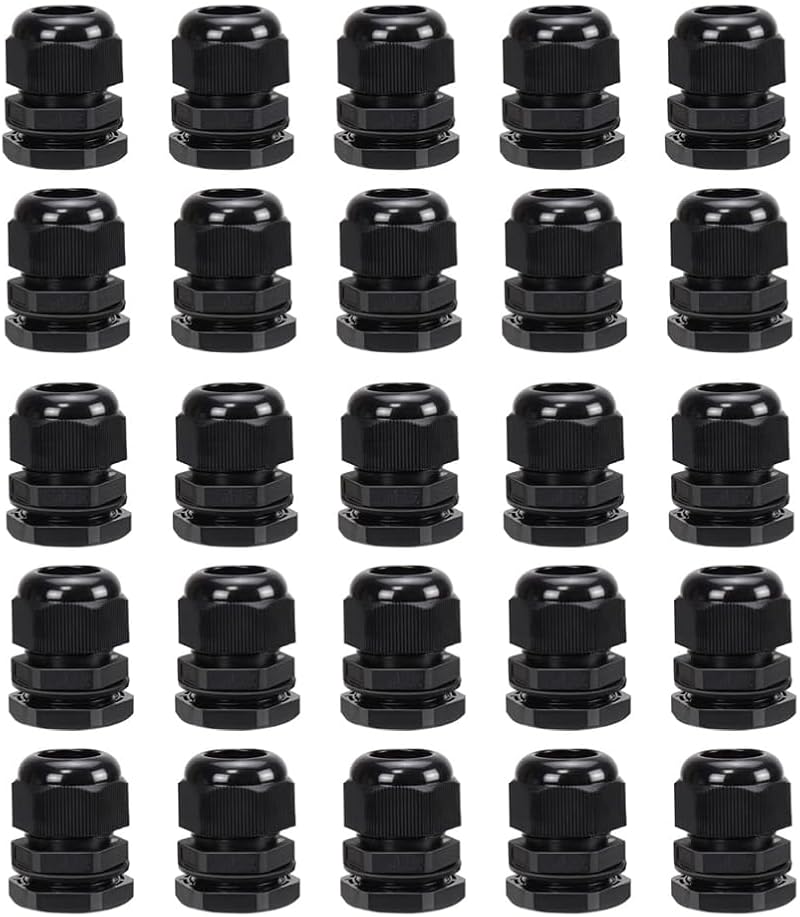 AVARTEK 25 Pack M20 Nylon Cable Glands 6-12mm IP68 Black Waterproof Connectors