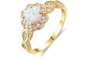 CiNily 18K Gold Plated Opal Ring-White Fire Opal & Amethyst & Cubic Zirconia Women Jewelry Gemstone Engagement Anniversary Ring Size 5-13