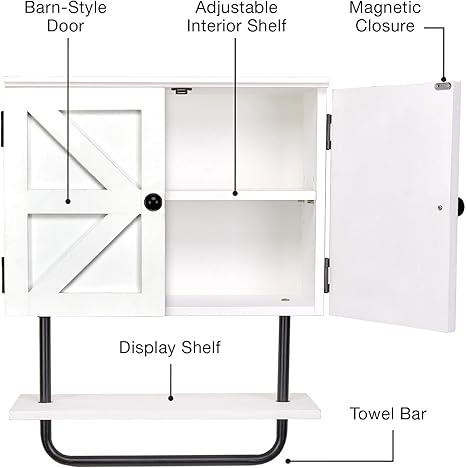 Amazon Com Excello Global Products Barndoor Bathroom Wall Cabinet Space Saver Storage Cabinet Kitchen Medicine Cabinet With Adjustable Shelf And Towel Bar White Home Kitchen