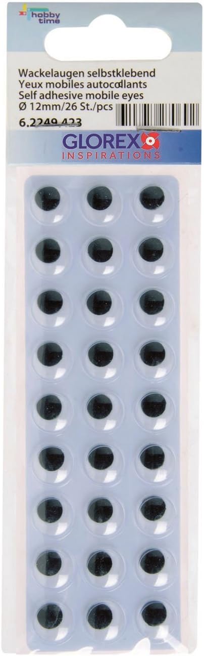 Glorex 6 2249 423 Wiggle Eyes Toy White, 12 mm/26 Stück