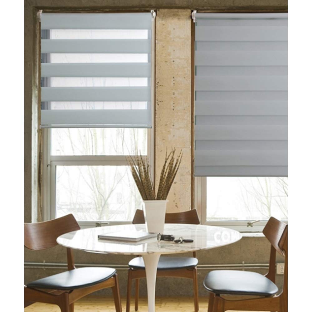 Madecostore Double Roller Blind for Day and Night Light Grey L55 x H190 cm - Attaches with or without Drilling - Matching Chain — image 1