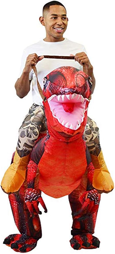 Spooktacular Creations Inflatable Raptor Riding a Raptor Dinosaur Deluxe Costume with Light-up LED Eyes- Adult (Red): Toys & Games