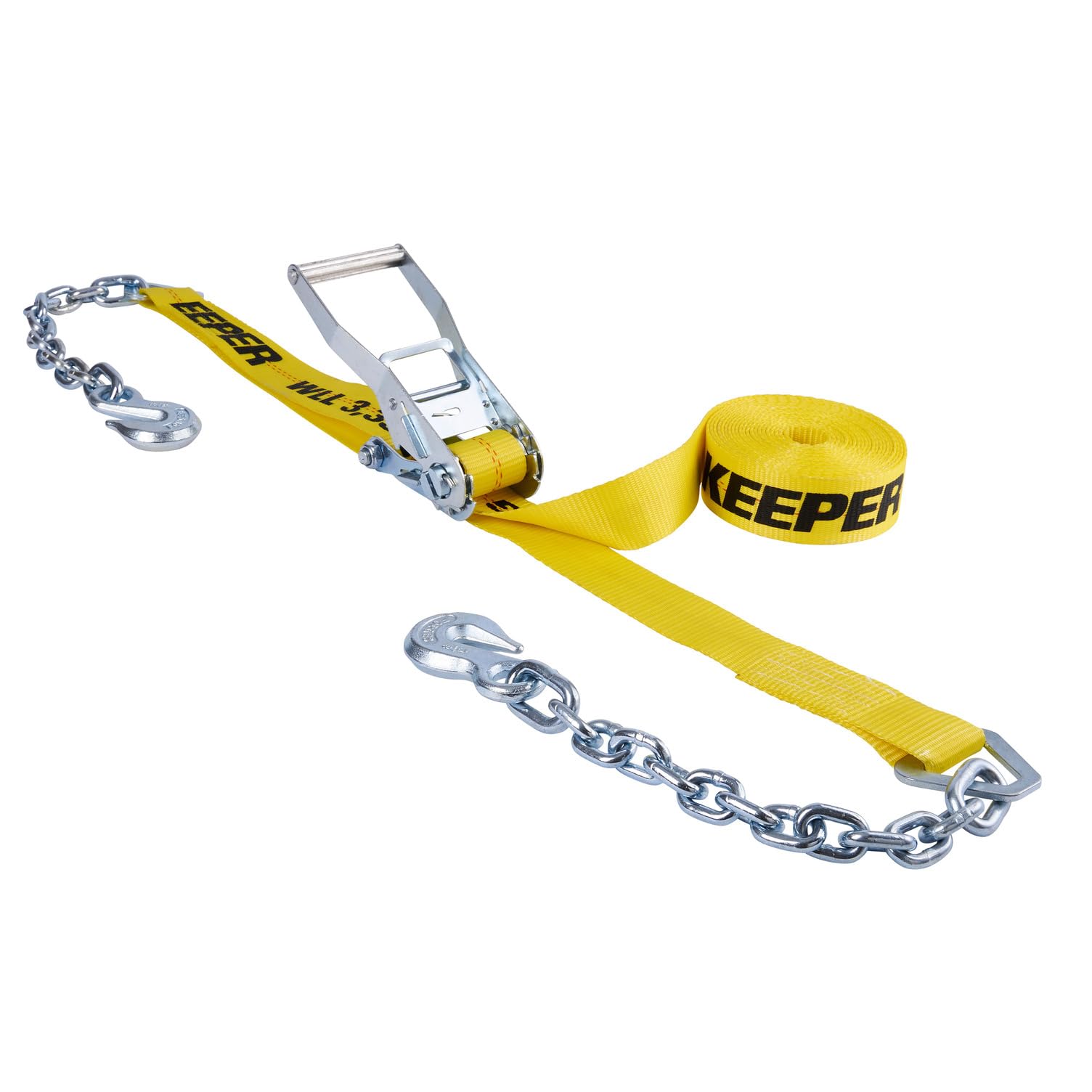 Keeper - 2" x 27' Heavy Duty Ratchet Tie-Down with Chain End and Grab Hook - 3,333 lbs. Working Load Limit and 10,000 lbs. Break Strength