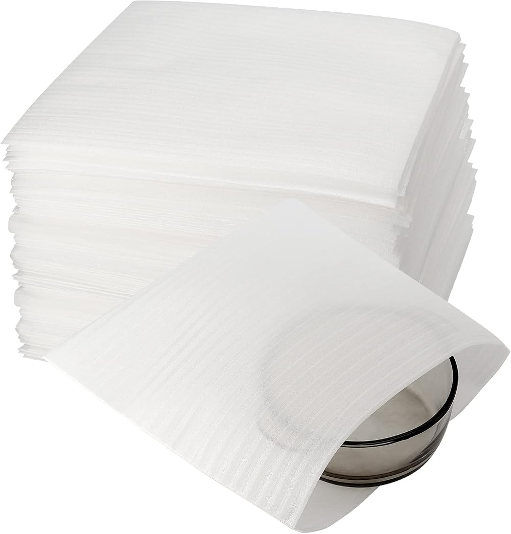 SINJEUN 150pk White Foam Wrap Pouches 12"x12" EPE Cushioning Sheets for Packing