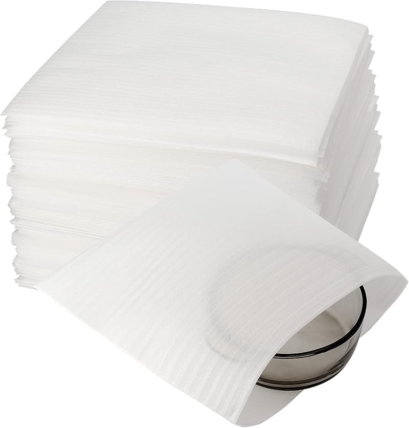 SINJEUN 150pk White Foam Wrap Pouches 12"x12" EPE Cushioning Sheets for Packing