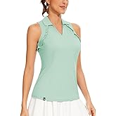WOWENY Womens Sleeveless Golf Shirt Ruffle Polo Shirts Moisture Wicking Golf Apparel Slim Fitted Golf Tennis Tank Tops
