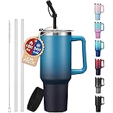ICIOI Insulated Tumbler with Straw and Spout Lid - 40 oz Water Bottle w/Handle, Dustproof Cover, Protective Boot, Spill-proof Stainless Steel Hydro Travel Cup Fit Car Cupholder, Coffee Mug