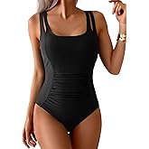 B2prity Women's One Piece Swimsuit Tummy Control Ruched Bathing Suit Double Straps Push Up Swim Suit Slimming Swimwear
