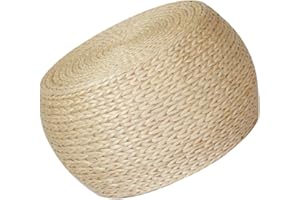 DECHOUS Woven Rattan Footstool Non-Slip Round Entrance Ottoman Stool for Home Use with Anti-Skid Mat