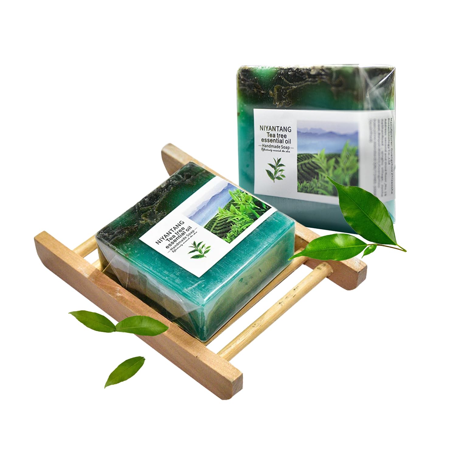 Tea Tree Oil Soap Bar, 2 Pcs Natural Organic Soaps, Body Wash Bath Soap Bar, Facial Cleanser and Body Oder Moisturizer for Men Women, Tea Tree Soap for Body Itching Acne