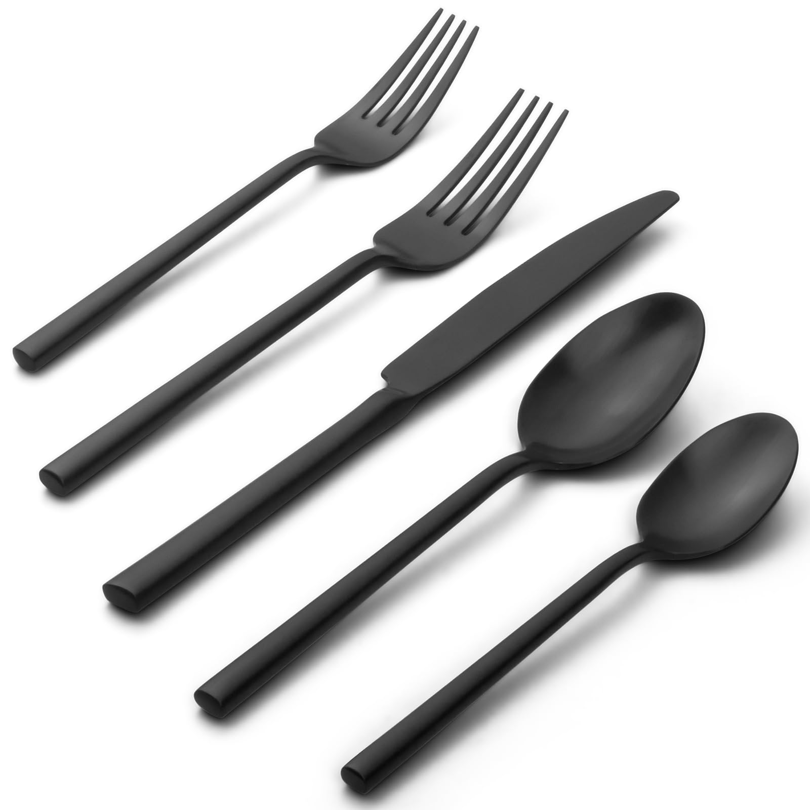 Alata Potter Black 20-Piece Forged Silverware Set, Service for 4 Stainless Steel Flatware Set, Modern Design with Satin Finish, Ideal for Home, Kitchen, Party, Camping Image
