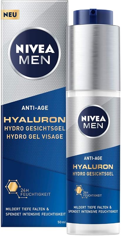 MEN Hydro Hydro Hydro gel facial anti-idade (50 ml), gel hidratante que suaviza até rugas profundas, cuidados faciais de rápida absorção com ácido hialurónico