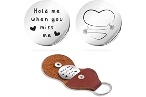 RAOSIME Inspirational Pocket Hug Token Gift, Long Distance Relationship Keepsake Stainless Steel Double Sided Pocket Hug Token Gift for Friends Boyfriend Girlfriend Daughter Son-Hold Me When You Miss Me