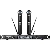Phenyx Pro UHF Smart Wireless Microphone System, Dual Cordless Mics w/Auto Scan&Sync, Adaptive RF Power, Talkback Function, 2x100 Freq, 328 ft, Dynamic Microphones for Live Show, Event (PTI-2)