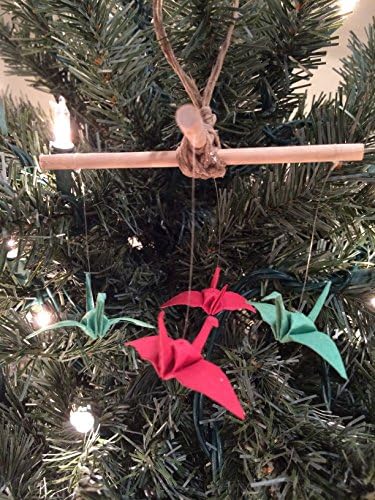 Origami Crane Mini Mobile Christmas Ornament Green and Red