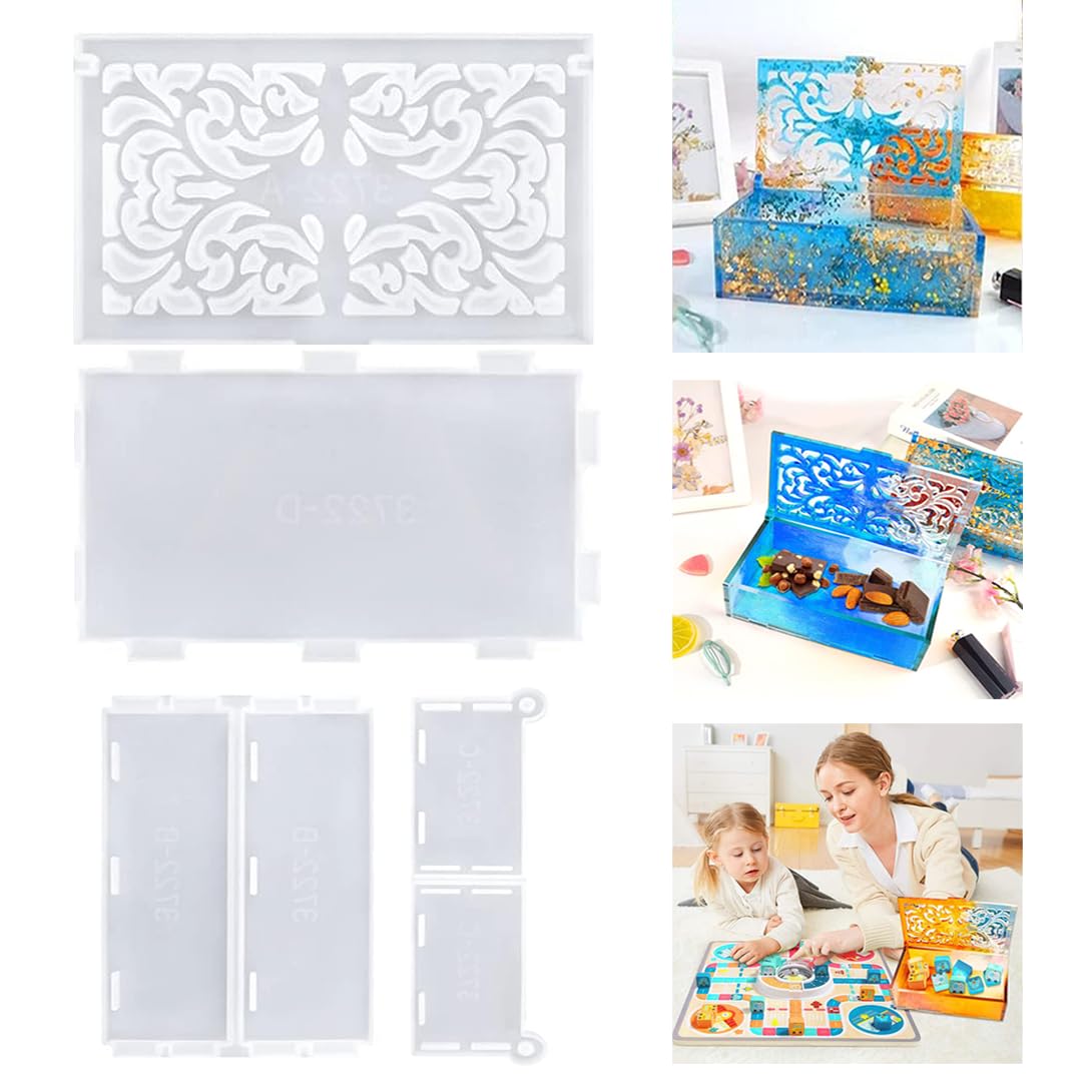 Koonafy Box Resin Molds, Jewelry Box Silicone Mold, Square Epoxy Casting Molds, Epoxy Resin Moulds for Making Resin Crafts, DIY Tissue Jewelry Storage Case, Home Decoration