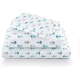 Vonty Kids Full Sheet Set Boat Anchor Brushed Microfiber Bed Sheet for Boys & Girls, Ultra Soft & Easy to Wash (1 Fitted Sheet + 1 Flat Sheet + 2 Pillowcase)