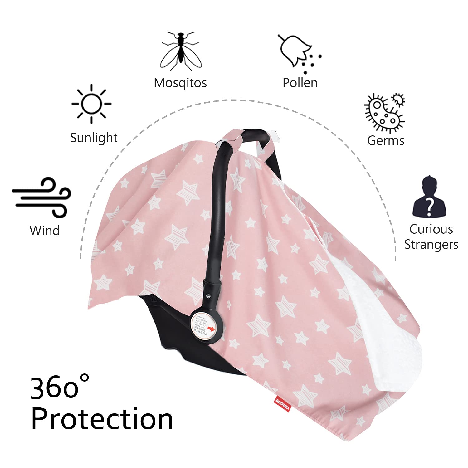 Infant Car Seat Canopy Pink for Baby Girls, 2 in 1 Carseat Covers for Babies, Soft Minky Plush Backing Baby Car Seat Cover, Nurisng Cover Up for New Mom