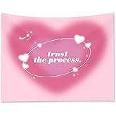 Boqin Pink Aura Tapestry - Cute Aesthetic Tapestries for Girl Bedroom, Pink Heart Tapestry Wall Hanging for Home College Dorm Living Room, Girls Room Art Tapestries - 60 x 50 Inch