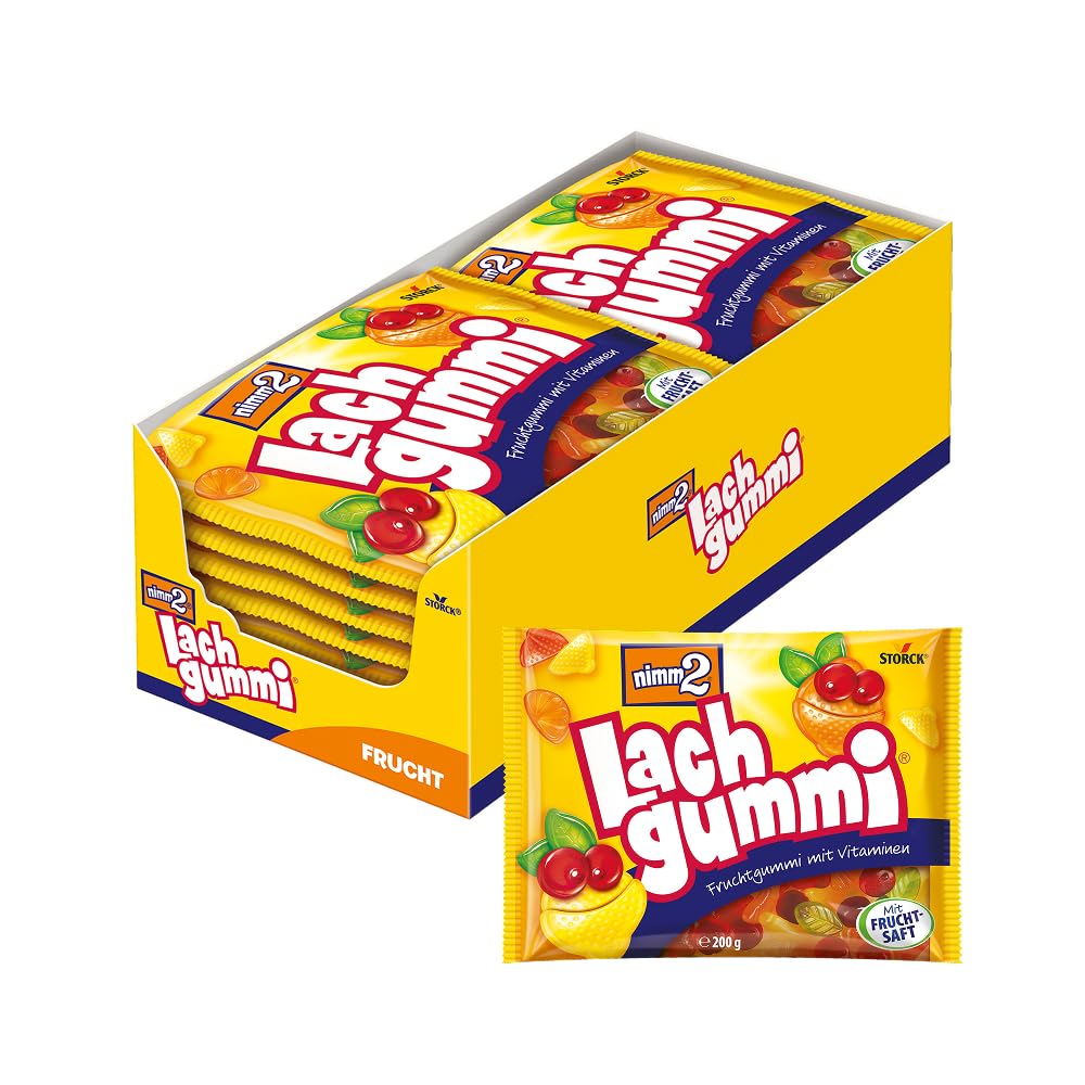nimm2 Lachgummi – 18 x 200 g – Fruchtgummi mit Fruchtsaft und Vitaminen – Süßigkeit in sechs Geschmacksrichtungen