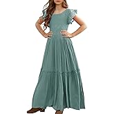 MITILLY Girls Lace Flower Ruffle Sleeve A-Line Swing Wedding Party Maxi Dress with Pockets