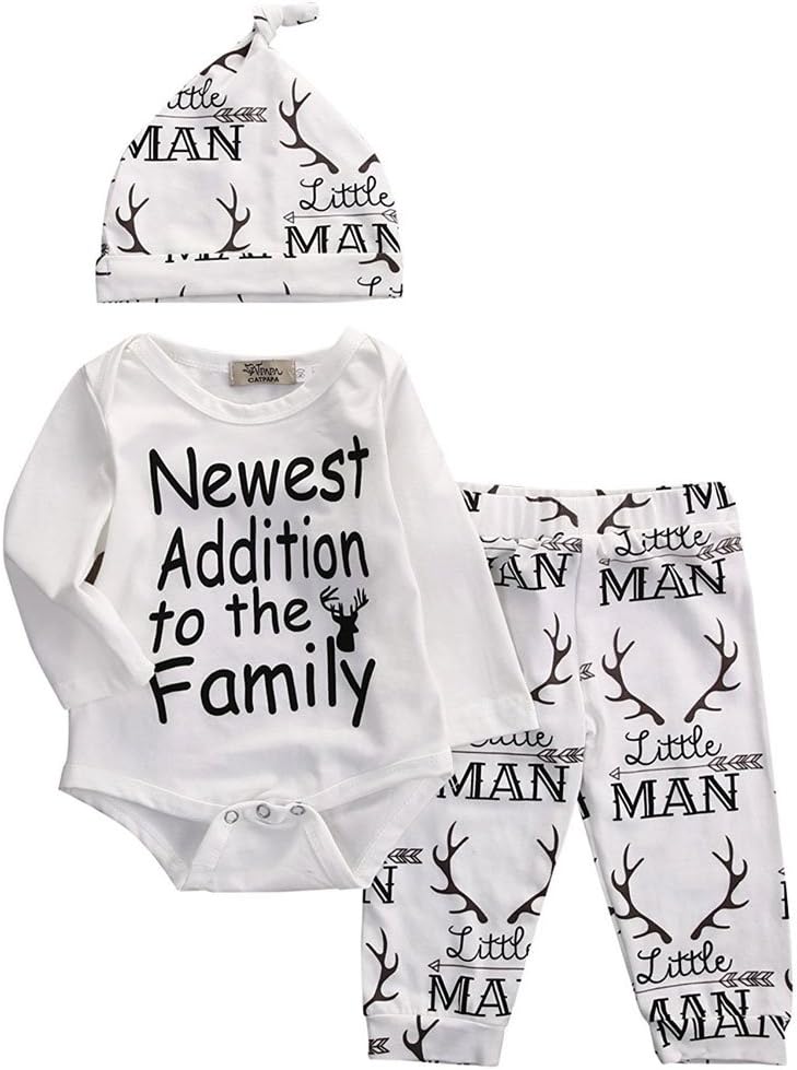 Baby Boy Girl Suit for Baby Shower Deer Print Long Sleeve Romper+Long Pants+Hat