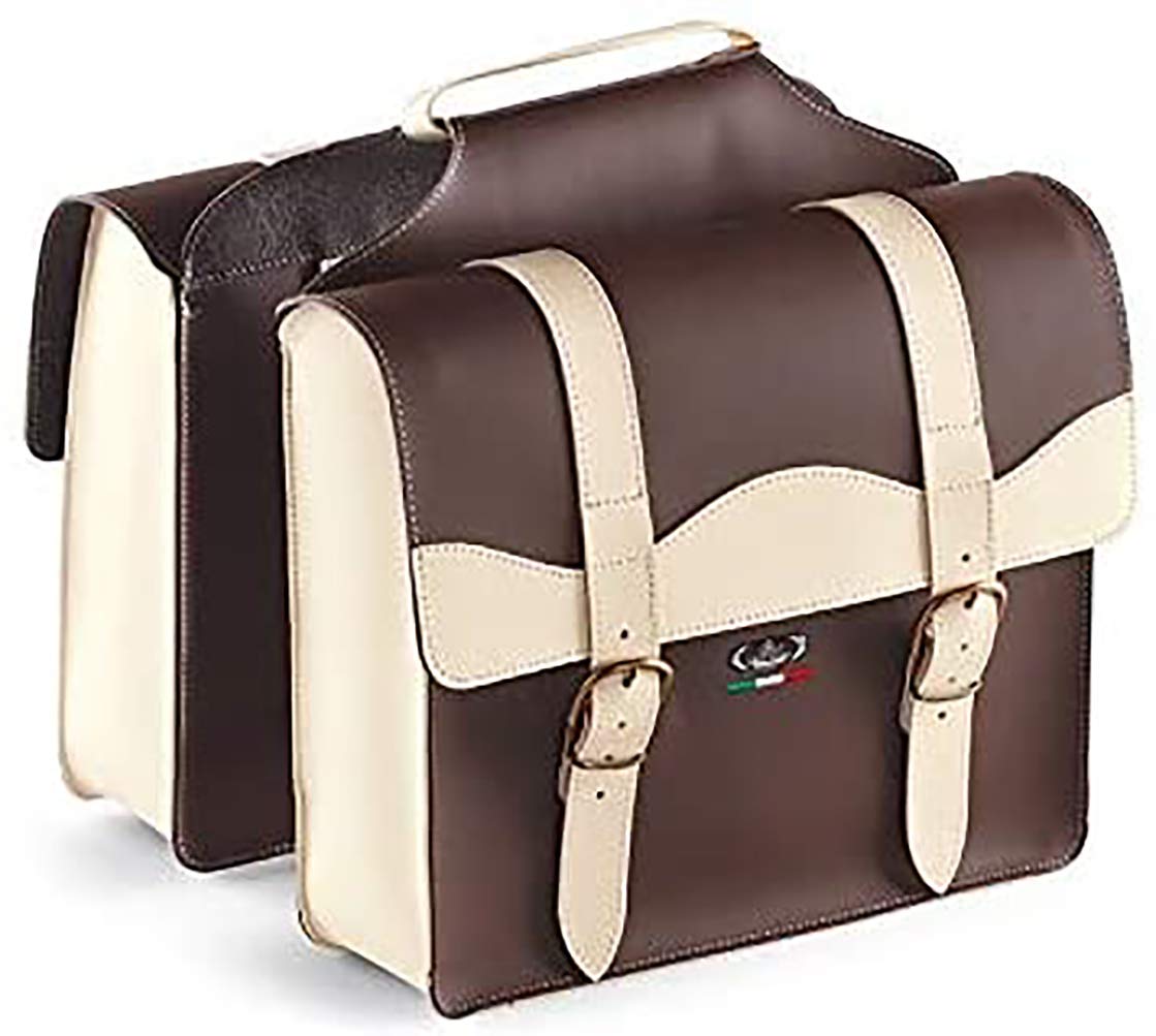 Leather Bag Case with Double Bag Luggage Carrier Top Case 0024/V Monte Grappa Dark Brown/Cream - Made in Italy