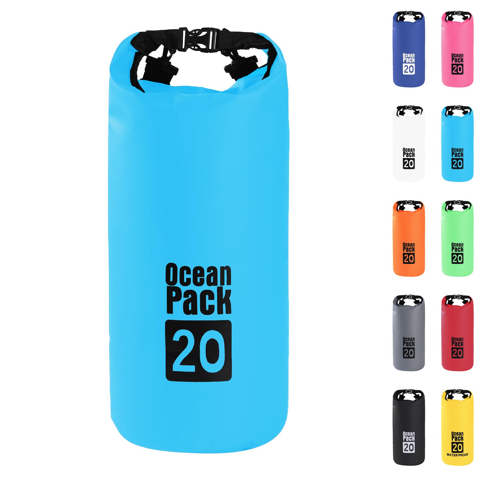 Dry Bag 20L,Boat Dry Bags Sky Blue Waterproof Bag Dry Sack Roll Top Long Adjustable Shoulder Strap 2L/5L/10L/20L/30L/40L for Drifting Boating Kayaking Fishing Rafting Swimming Camping Canoeing Surfing