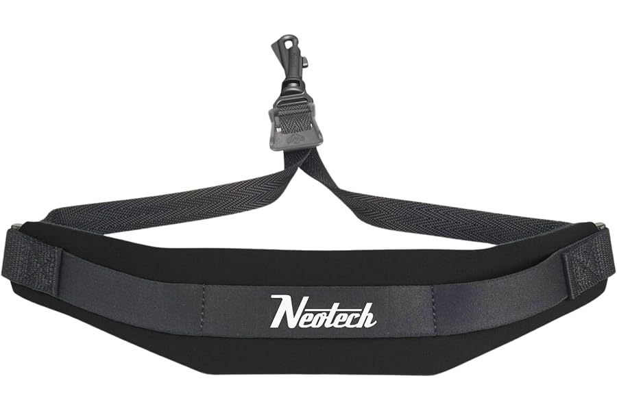 Neotech Soft Saxophone Neck Strap – Padded Neoprene Strap with Swivel Hook for Alto & Tenor Sax | Adjustable, Comfortable Support – Regular, Black, Made in USA