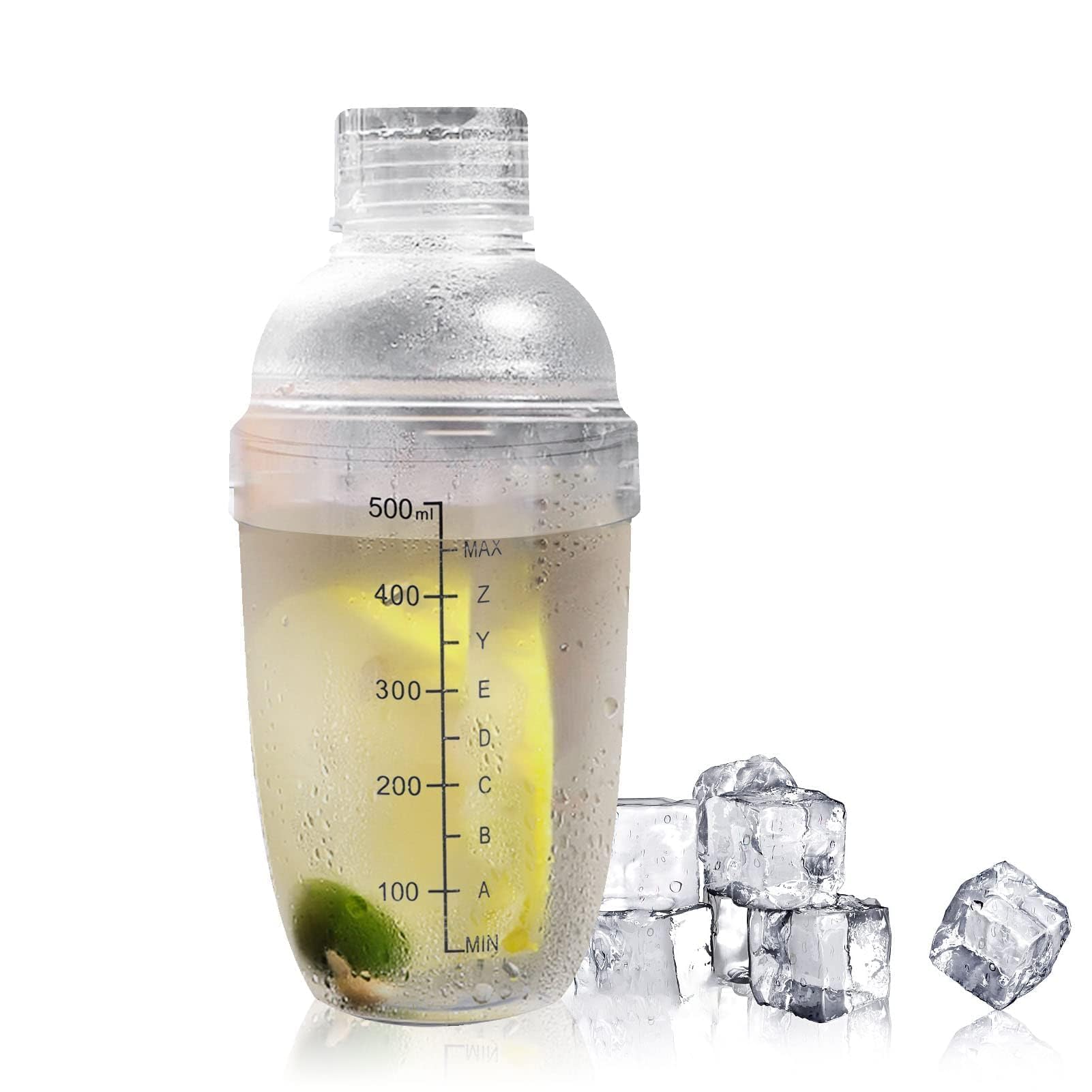 Agatige 530ML Plastic Cocktail Shaker with Measurement and Strainer Top Ice Drink Mixer Bottle Bubble Tea Milk Shaker Bartending Pot Cocktail Making Set for Home Bar (530ml)